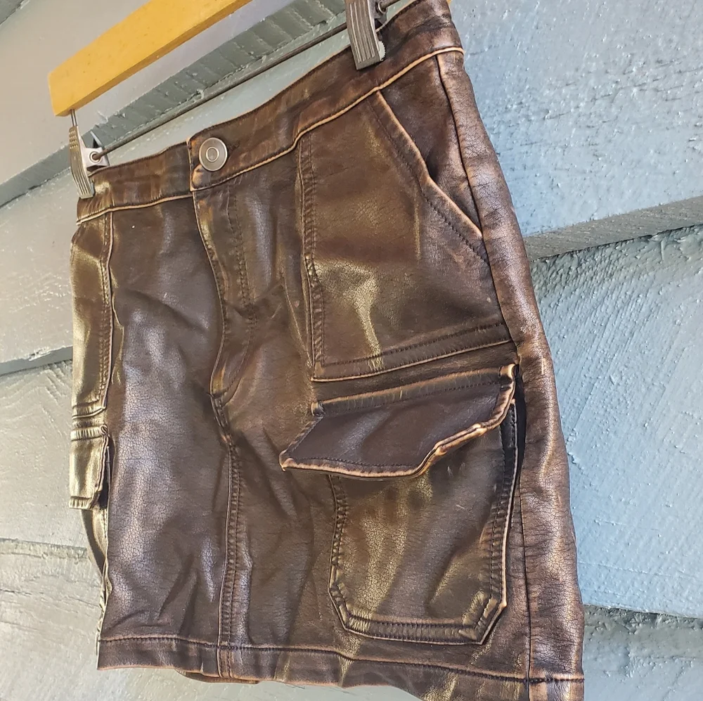 Brown Leatherette Mini Skirt - Picture 2 of 5